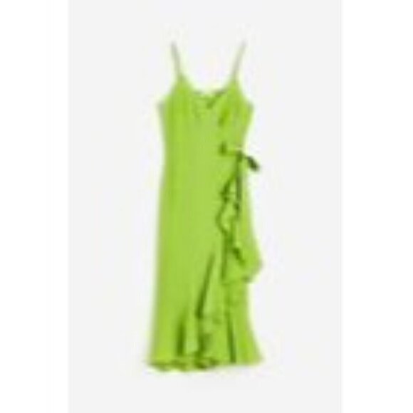 NWT H&M Dress Green Ruffled Wrap Midi Spaghetti Straps‎ Summer Fairy Beachy M - Picture 4 of 6